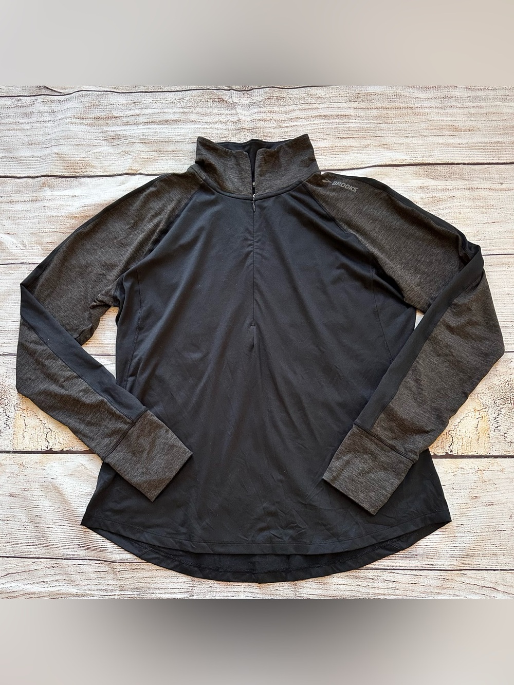 Brooks Dash 1/2 Zip Black Brown Heather Athletic Running Top Ladies Sz L